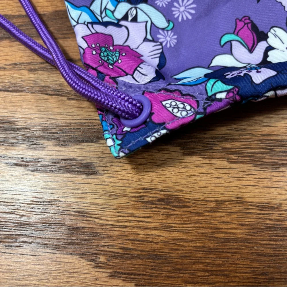 VERA BRADLEY Enchanted Garden Drawstring Bag Purple Floral Backsack - Picture 7 of 9